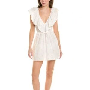 We wore what V-neck Eyelet Ruffle Mini Dress In Off White M